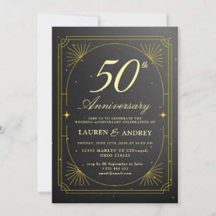 Elegant Black & Gold 50th Wedding Anniversary Invitation