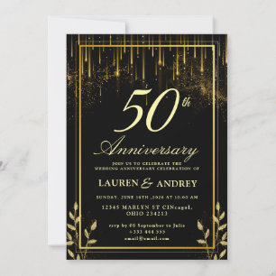 Elegant Black & Gold 50th Wedding Anniversary Invitation