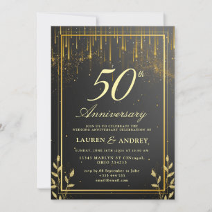Elegant Black & Gold 50th Wedding Anniversary Invitation