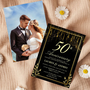 Elegant Black & Gold 50th Wedding Anniversary Invitation
