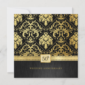 Elegant Black & Gold 50th Wedding Anniversary Invitation