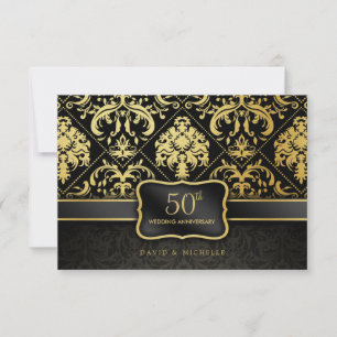 Elegant Black & Gold 50th Wedding Anniversary Invitation
