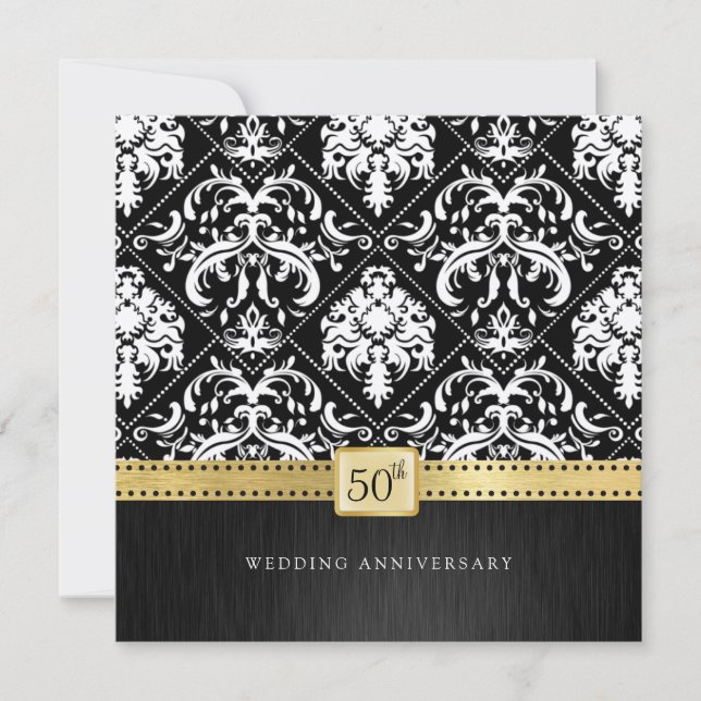 Elegant Black & Gold 50th Wedding Anniversary Invitation (Front)