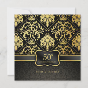 Elegant Black & Gold 50th Wedding Anniversary Invitation