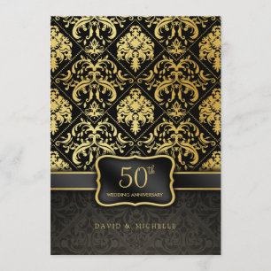 Elegant Black & Gold 50th Wedding Anniversary Menu Invitation