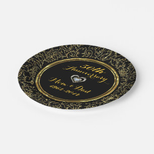 Elegant Black & Gold 50th Wedding Anniversary Paper Plate