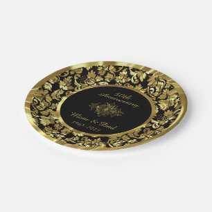 Elegant Black & Gold 50th Wedding Anniversary Paper Plate