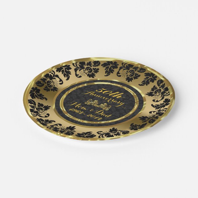 Elegant Black & Gold 50th Wedding Anniversary Paper Plate (Angled)