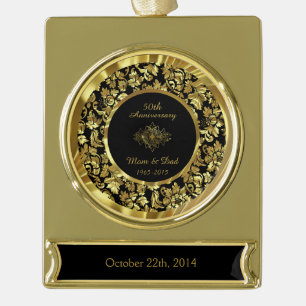 Elegant Black & Gold 50th Wedding Anniversary Plated Banner Ornament