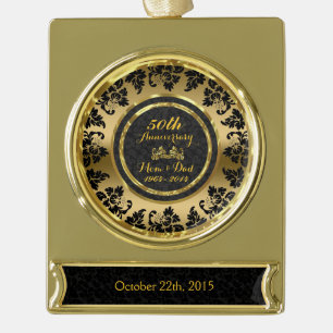 Elegant Black & Gold 50th Wedding Anniversary Plated Banner Ornament