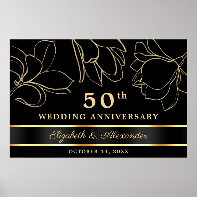 Elegant Black Gold 50th Wedding Anniversary Poster (Front)