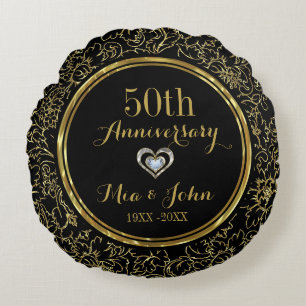 Elegant Black & Gold 50th Wedding Anniversary Round Cushion