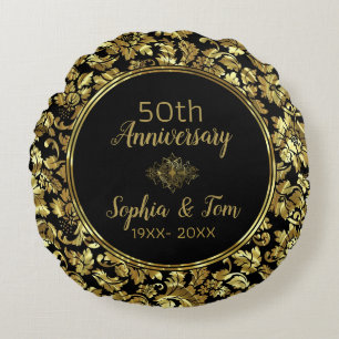 Elegant Black & Gold 50th Wedding Anniversary Round Cushion