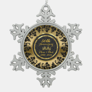 Elegant Black & Gold 50th Wedding Anniversary Snowflake Pewter Christmas Ornament