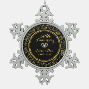 Elegant Black & Gold 50th Wedding Anniversary Snowflake Pewter Christmas Ornament