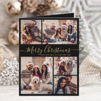 Elegant Black Gold 5 Photo Collage Christmas