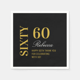 Elegant Black Gold 60 Birthday Party Cocktail Napkin