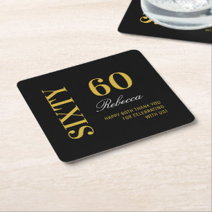 Elegant Black & Gold 60th Birthday Cocktail Party  Square Paper Coaster
