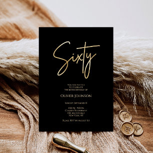 Elegant Black Gold 60th Birthday Invitation