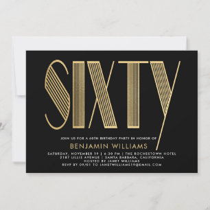Elegant Black & Gold 60th Birthday Party Invitation