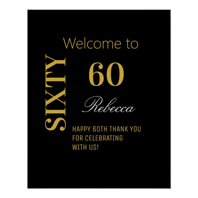 Elegant Black & Gold 60th Birthday Party Poster (Front)