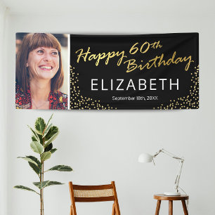 Elegant Black Gold 60th Birthday Picture Banner