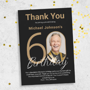 Elegant Black Gold 60th Birthday  Thank You Card