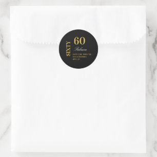 Elegant Black & Gold 60th Birthday Thank You   Classic Round Sticker