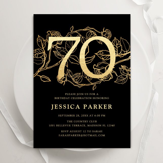 Elegant Black Gold 70th Birthday Invitation (Creator Uploaded)