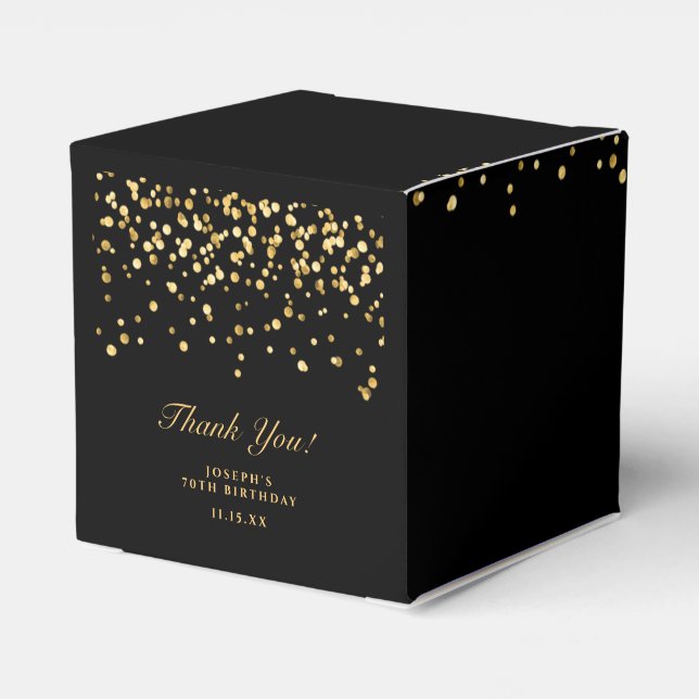 Elegant Black Gold 70th Birthday Name Thank You  Favour Box (Back Side)