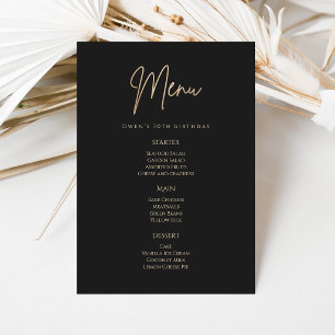 Elegant Black Gold 70th Birthday Party Menu Card