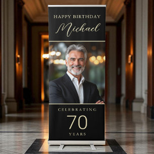 Elegant Black & Gold 70th Birthday Party Retractable Banner