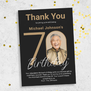 Elegant Black Gold 70th Birthday  Thank You Card