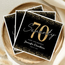 Elegant Black Gold 70th Party Napkins