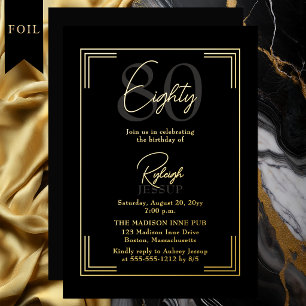 Elegant Black Gold 80th Birthday Art Deco Party