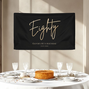 Elegant Black Gold 80th Birthday Banner