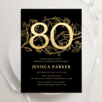 Elegant Black Gold 80th Birthday