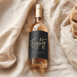 Elegant Black Gold 80th Birthday Party Wine Label