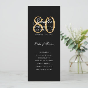 Elegant Black Gold 80th Birthday Program w/ Menu Invitation