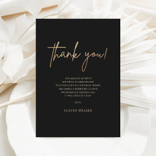 Elegant Black Gold 80th Birthday Thank You Card 