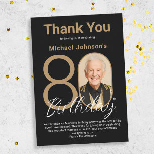 Elegant Black Gold 80th Birthday  Thank You Card