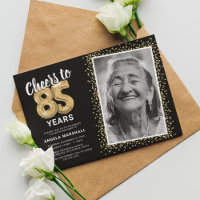 Elegant Black Gold 85 Years Birthday Photo