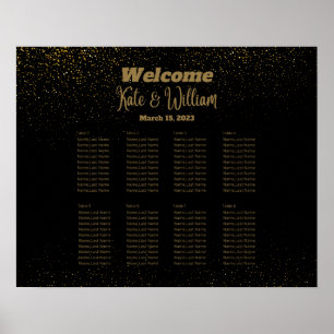 Elegant Black & Gold 8 Tables Seating Chart