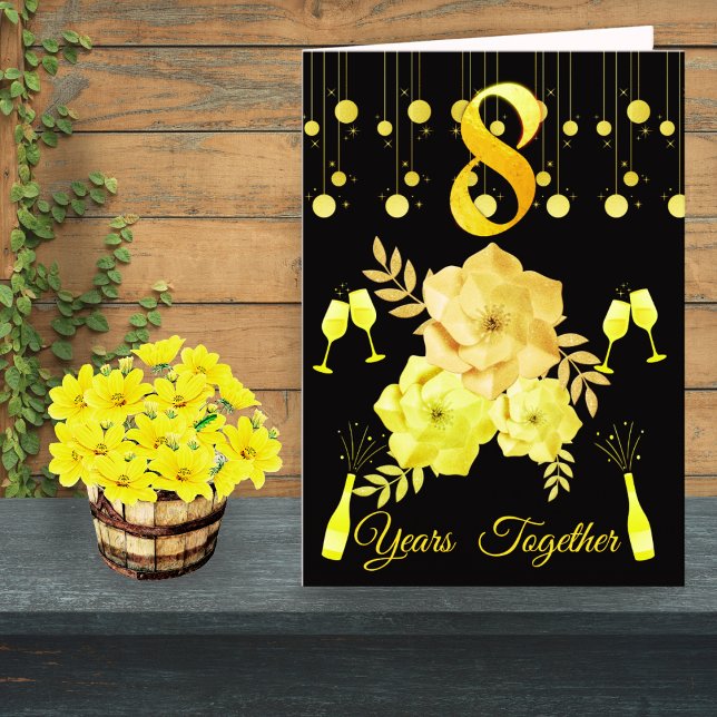 Elegant Black & Gold 8th Wedding Anniversary Card (Creator Uploaded)