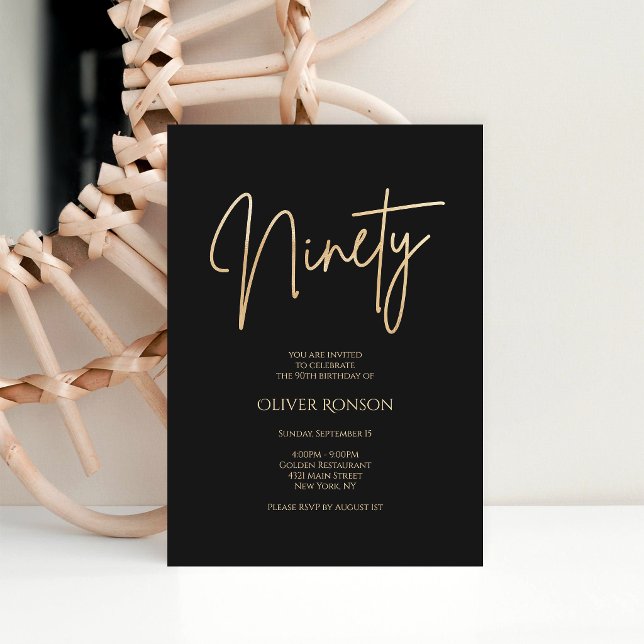 Elegant Black Gold 90th Birthday Invitation (Elegant Black Gold 90th Birthday Invitation)