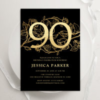 Elegant Black Gold 90th Birthday
