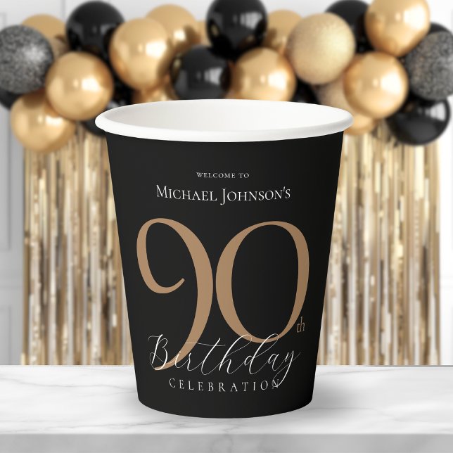 Elegant Black Gold 90th Birthday Paper Cups (Elegant Black Gold 90th Birthday Paper Cups)