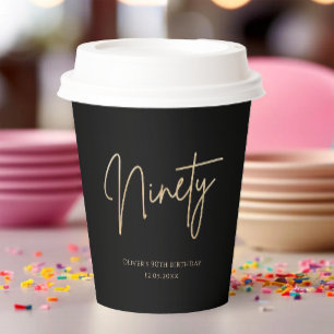 Elegant Black Gold 90th Birthday Party Paper Cups