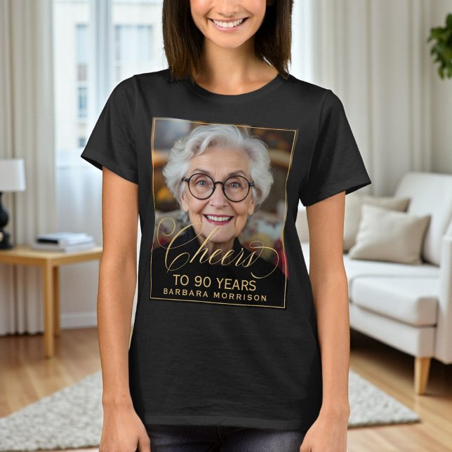 Elegant Black & Gold 90th Birthday Party Photo T-Shirt (Creator Uploaded)