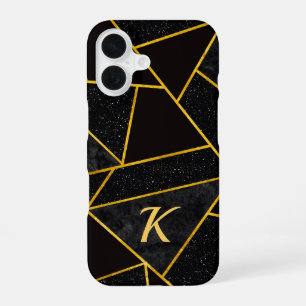 Elegant black gold abstract geometric iPhone 16 case